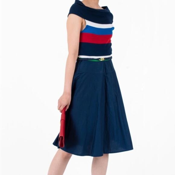 Lauren Ralph Lauren Color Block Dress with Rope Style Belt - Size M - Picture 1 of 15